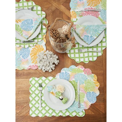 Palm Beach Multicolor Cotton Quilted Round Reversible Placemats Set of 6