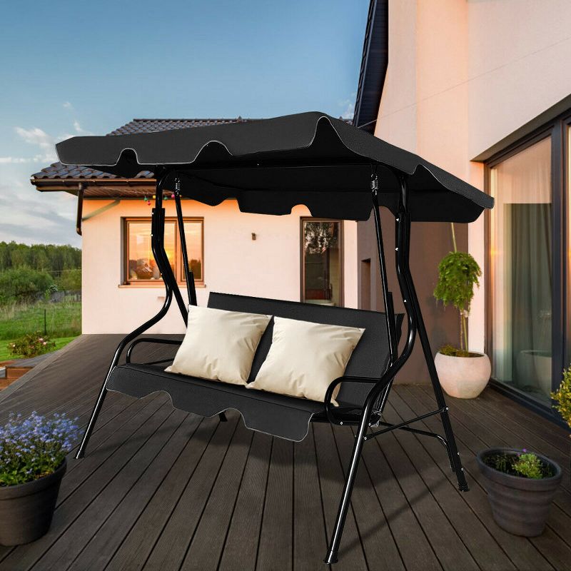 Costway Patio 3 Seats Canopy Swing Glider Hammock Cushioned Steel Frame Outdoor, 3 of 10