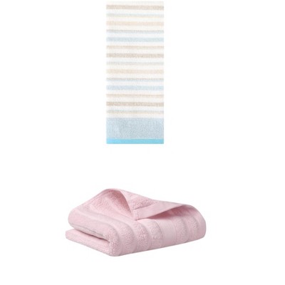 REGALWOVEN Striped Pattern Decorative Cotton Bathroom Hand Towels 14" x 30"/13" x 27" 2 Pcs