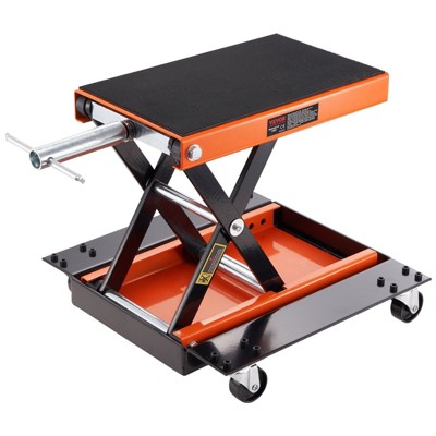 Yukimo 1100LBS Motorcycle Lift Jack - Scissor Lift with Dolly, Hand Crank, Wide Non-Slip Deck & Tool Tray for Street/Cruiser/Touring Bikes/ATVs