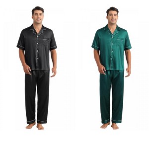 INSPIRE CHIC Men's 2 Pack Satin Pajamas Sets Classic Short Sleeve Sleepwear - 1 of 4