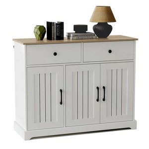 Practical storage cabinet, side panel buffet cabinet with storage room, adjustable shelf and 2 drawers,white - 1 of 4