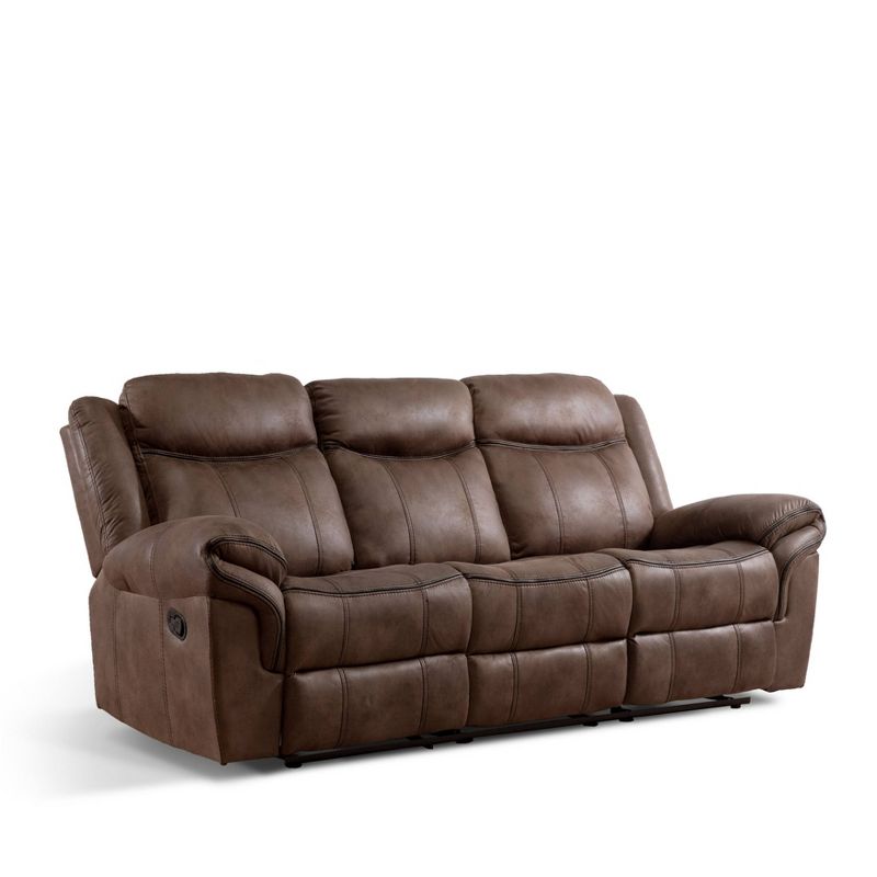 miBasics 87&#34; Softcloud Transitional Upholstered Manual Reclining Sofa with Flip Down Cup Holders Brown, 4 of 19