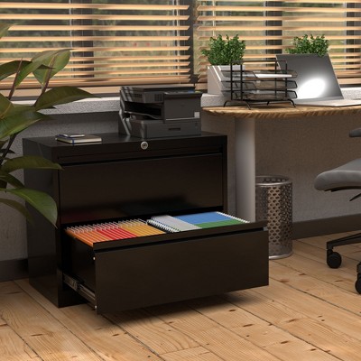 Aobabo Black Locking 2 Drawer Steel Filing Cabinet