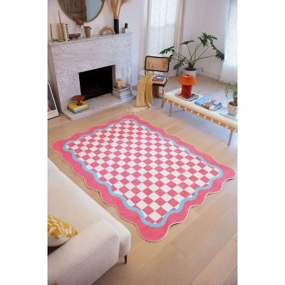 Lany Space Pink and Blue Lace Checkered Rug