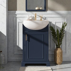Mshliw 20" French Style Bathroom Vanity with Bulged Ceramic Sink, Freestanding Single Vanity with Soft-Close Door for Small Bathrooms - 1 of 4
