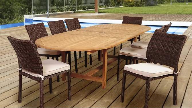 Noah 9pc Teak Wood Wicker Double-Extendable Oval Patio Dining Set - International Home Miami, 2 of 9, play video