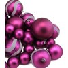 Northlight Shatterproof Matte and Glitter Swirled Christmas Ball Ornaments - 4" (100mm) - Magenta Pink - 39ct - 3 of 3