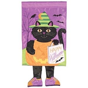 Magnolia Garden Happy Halloween Black Cat 13 x 24 Inch Polyester Crazy Legs Garden Flag - 1 of 2