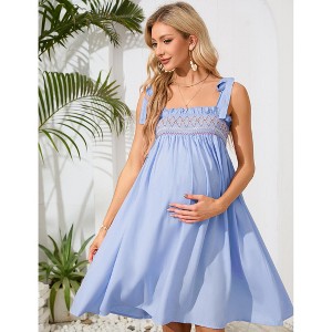 Women Maternity Dress Summer Sleeveless Midi Dresses for Photoshoot Baby Shower Adjustable Straps Nursing Dress - 1 of 4