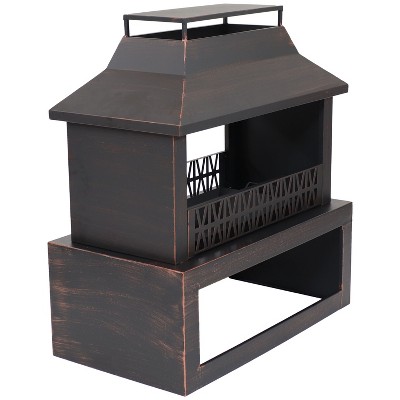 Bronze Steel Outdoor Fireplace with Log Storage and Pavilion Roof