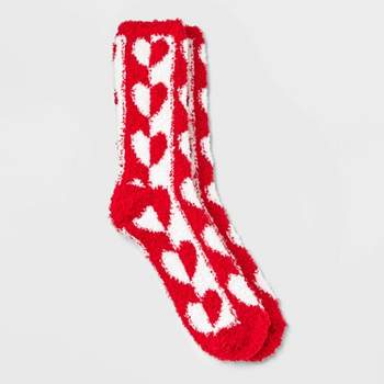 Women's Two-Tone Hearts Valentine's Day Cozy Crew Socks - Red/White 4-10
