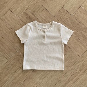 MyKids-USA Summer New Arrival Kids Unisex Crew Neck Short Sleeves Thin Solid Color Elastic Top Base T-Shirt - 1 of 4