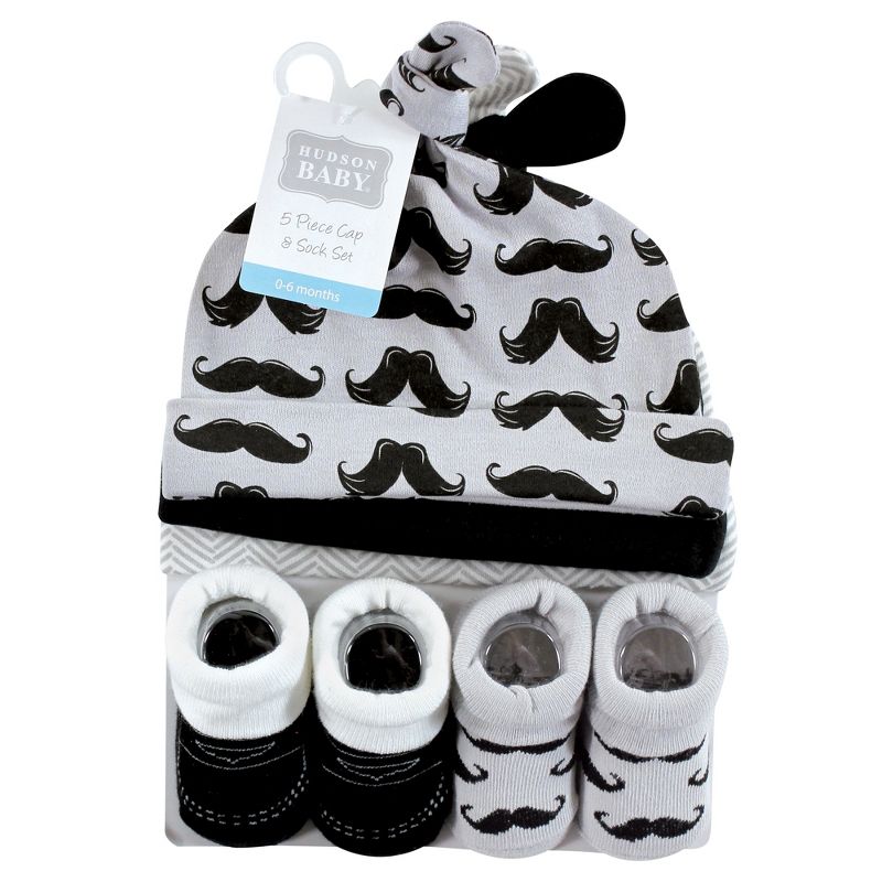 Hudson Baby Infant Boy Cap and Socks Set, Mustache, 0-9 Months, 3 of 7