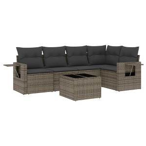 vidaXL 6 Piece Patio Sofa Set with Cushions - Gray With Table - 1 of 4