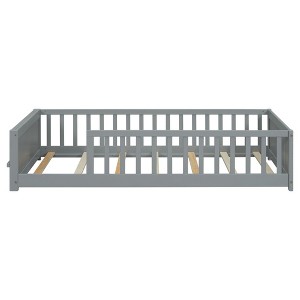 YOOCOZZ Twin Size Floor Platform Bed with Built-in Book Storage Rack and Guardrails - 1 of 4