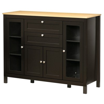 Modern 47" Dark Brown Buffet Cabinet with Glass Doors and Adjustable Shelving