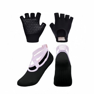 Anna-Kaci Yoga and Pilates Grip Sock and Fingerless Glove Set with Anti-Slip Design and Elastic Straps for Secure Fit - 1 of 4