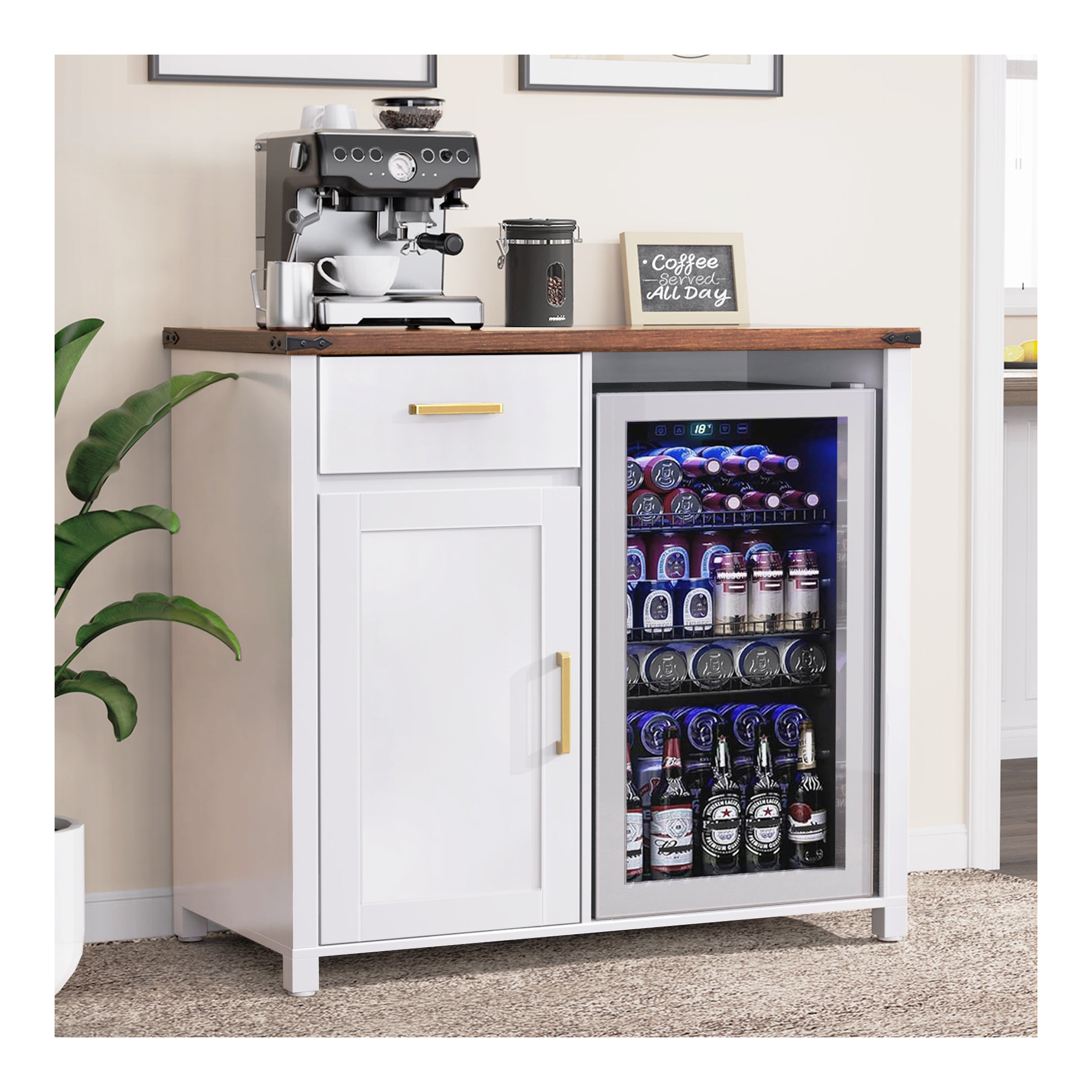 GDLF Coffee Bar with Mini Fridge Space, Mini Fridge Cabinet Stand，Liquor Wine Cabinet for Dorm, Kitchen or Office, 39.4"W X 20.9" D Tabletop，White