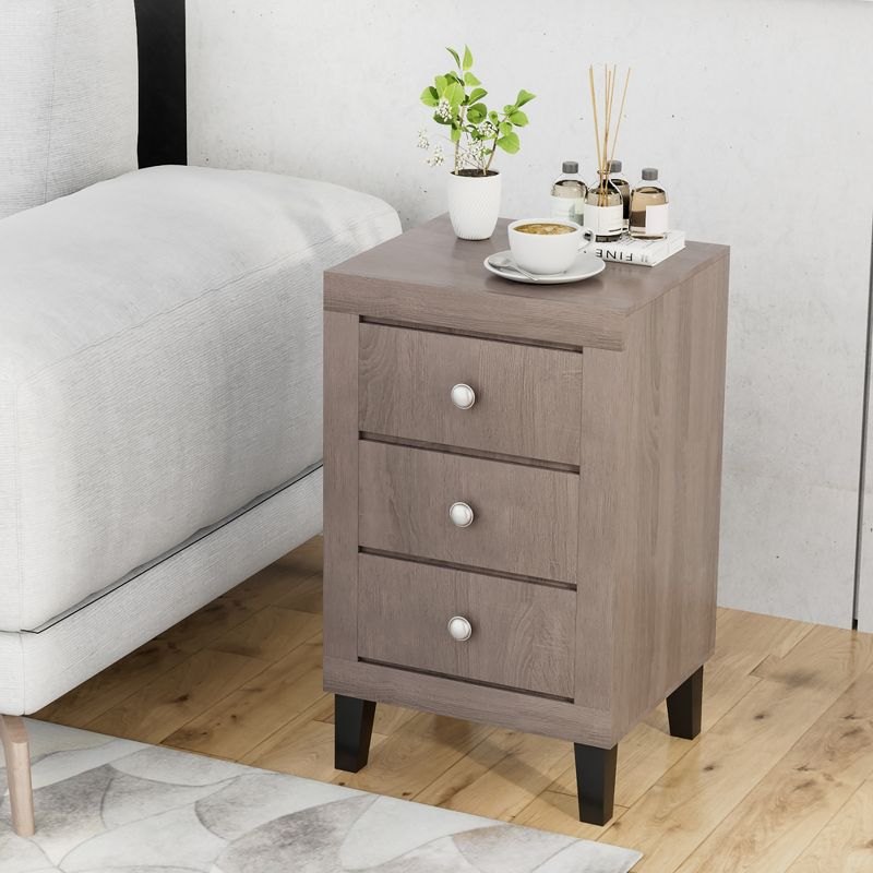 Costway Nightstand Sofa Side Coffee Table with  3 Drawer for Bedroom Living Room Black/Grey/White, 2 of 11