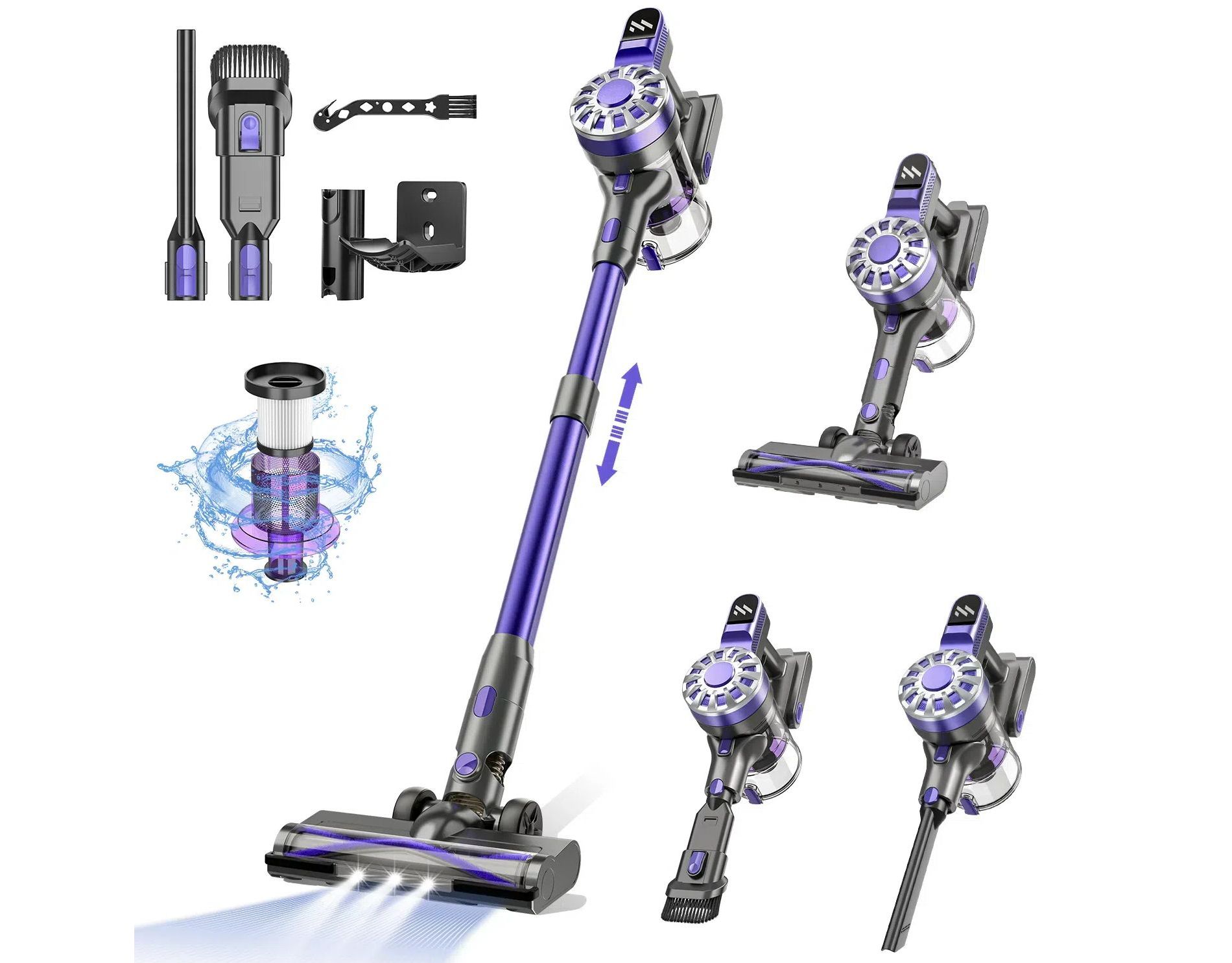 Teendow Powerful Adjustable Cordless Stick Vacuum Cleaner, Lightweight Stick Vacuum for Hardfloor, Pet Hair and Carpet,Purple