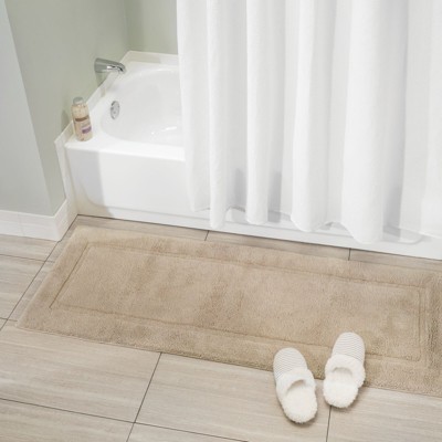 Beige Cotton Rectangular Bathroom Rug with Decorative Border