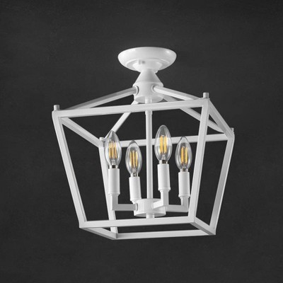 12" White Metal Farmhouse LED Flush Mount Lantern