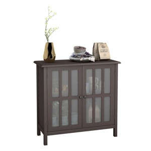 Costway Storage Buffet Cabinet Glass Door Sideboard Console Table Server Display Brown - 1 of 4