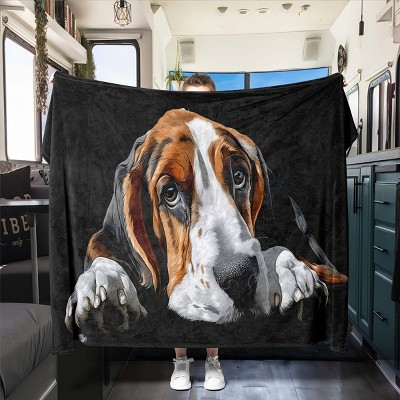 Cozy Basset Hound Flannel Throw Blanket, Perfect for RV, Car Naps, All Season Comfort, Christmas Gift.