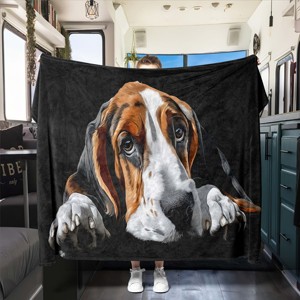 Cozy Basset Hound Flannel Throw Blanket, Perfect for RV, Car Naps, All Season Comfort, Christmas Gift. - 1 of 4