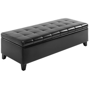 Aghana Digitals Dark Brown Faux Leather Storage Ottoman Bench with Soft Close Lift Top, Tufted Seat Brown  51.00×18.50×16.00 in - 1 of 4