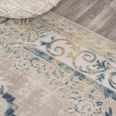 Navy and Ivory Medallion Synthetic Easy-Care Area Rug