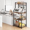 Rustic Industrial Kitchen Bakers Rack, 4-Tier Microwave Stand with Wire Basket & 8 Hooks, Coffee Bar Station for Pots, Spice Storage - 2 of 4