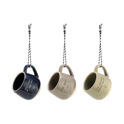 DEMDACO Cool Beans Coffee Pod Mug Ornaments - 3 Assorted Blue