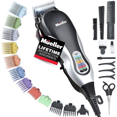 Mueller Hair Clipper and Trimmer Deluxe Colored Haircutting Kit, for Men and Women, 14 Guide Combs, All-in-One Trimmer for Hair Beards Head Body Face