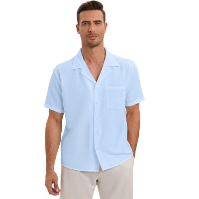Men's Casual Cuban Short Sleeve Button Down Beach Shirt with Pocket