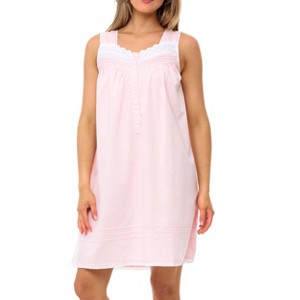 ADR Women's Cotton Nightgown, Hannah Sleeveless Lace Trim Button Up Short Vintage Night Dress Gown - 1 of 4