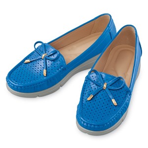Collections Etc Stylish Faux Leather Bow Trim with Cut-Out Design Shoes - 1 of 4