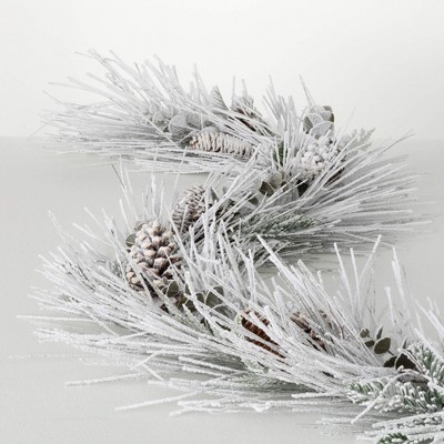 72"L Sullivans Artificial Heavily Flocked Christmas Garland, Green-White, Indoor Christmas Decor