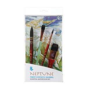 Princeton Neptune Watercolor Brush Set, Synthetic Bristles, Short Handle Watercolor Paintbrush, Dark Wood, 4 Pieces - 1 of 2