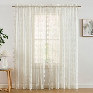 HLC.ME Jolene Floral Soft Decorative Lace Semi Sheer Light Filtering Rod Pocket Window Curtain Panels - Set of 2 - 1 of 4