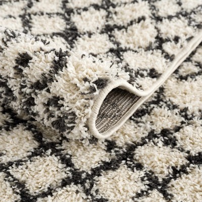 Charcoal and Beige Synthetic Shag Runner Rug 2'7" x 7'3"
