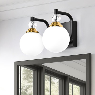 PAKOKULA 2-Light Black and Gold Vanity Light with White Globe Frosted Glass Shade