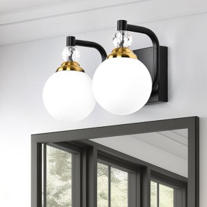 PAKOKULA 2-Light Black and Gold Vanity Light with White Globe Frosted Glass Shade - 1 of 4