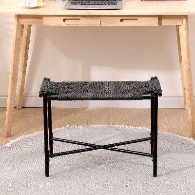Sapphtopaz Handwoven Paper Rope Ottoman Foot Rest, Rectangular Vanity Stool with Metal Frame, 23.6" Wide Ottoman Bench, Foot Rest Shoes Stools