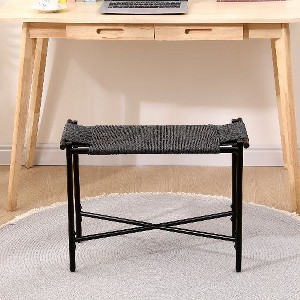 Sapphtopaz Handwoven Paper Rope Ottoman Foot Rest, Rectangular Vanity Stool with Metal Frame, 23.6" Wide Ottoman Bench, Foot Rest Shoes Stools - 1 of 4