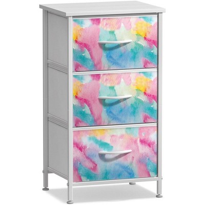 Sorbus Nightstand with 3 Drawers - Steel Frame, Wood Top & Easy Pull Fabric Bins - Perfect for Home, Bedroom, Office & College Dorm