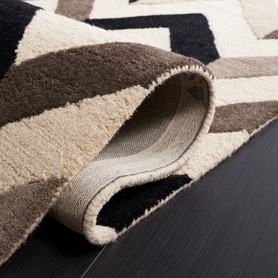 Ivory and Black Hand-Tufted Wool Square Area Rug
