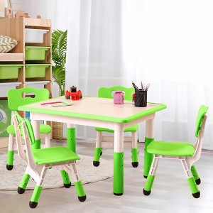 Kids Table and 4 Chairs Set - Multifunctional Desk Set, Height Adjustable, Graffiti Desktop, Easy to Wipe, Ergonomic Design for Ages 2-10 - 1 of 4