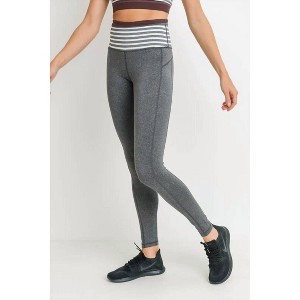 Women's Highwaist Stripes Full Legging - mono b - 1 of 4